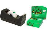 Scotch™ Schreibtisch-Klebebandabroller C38, Schwarz + Scotch® Magic™ Unsichtbares Klebeband, 19 mm x 33 m, inkl.3 Rollen