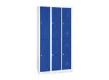 Kleiderspind, doppelstöckig, 2 x 3 Abteile, Drehriegelverschluss, lichtgrau RAL 7035/enzianblau RAL