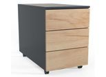 Rollcontainer Dalosa, 3 grifflose Schübe, B 390 x T 700 x H 550 mm, Holz, anthrazit/Honig-Eiche