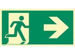 moedel Fluchtwegschild „Notausgang rechts Pfeil rechts“, nach ISO 7010 E002, Kunststoff, langnachleuchtend, B 400 x H 200 mm
