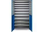 Schäfer Shop Genius Magazinschrank FS, 5 OH, abschließbar, 10 Fachböden, 2 Lochrasterplatten, bis 450 kg, B 1055 x T 520 x H 1950 mm, weißalu/enzianblau
