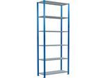 Schulte Lagertechnik Fachbodenregal Stecksystem MultiPlus250, Grundregal, 6 Fachböden, Kreuzstrebe, B 1000 x T 400 x H 2500 mm, Enzianblau RAL 5010