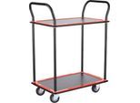 Schäfer Shop Select Etagenwagen 220DB, 2 Etagen, Stahl pulverbeschichtet, PUR-Räder, B 615 x T 880/965 x H 1000 mm, bis 370 kg, schwarz/rot