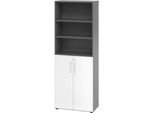 Kombischrank Breno, 6OH, Schrank- und Regalelement, abschließbar, B 800 x T 420 x H 2156 mm, Spanplatte, graphit/weiß