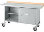 Mobile Werkbank Schäfer Shop Select PWi 150-1, Buche-Dekor Multiplexplatte, mit Stahlabdeckung, bis 400 kg, B 1500 x T 700 x H 840 mm