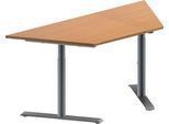 Schäfer Shop Genius Konferenztisch MODENA FLEX, Trapez, T-Fuß Rundrohr, B 1600 x T 800 x H 650-850 mm, Buche/weißaluminium RAL 9006
