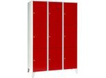 Wertfachschrank 400 mm, 3 Abteile, 9 Fächer, Sicherheitszylinderschloss, Fuß, feuerrot