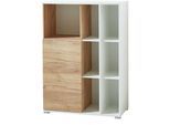 Home Office Kombischrank LIONI, aus Holz, 1 Tür, 2 geschlossene & 7 offene Fächer, B 850 x T 400 x H 1200 mm, weiß/Navarra Eiche