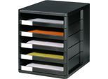 Schubladenbox, 5 Schübe, DIN A4, Polystyrol, schwarz