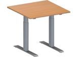 Schäfer Shop Genius Konferenztisch MODENA FLEX, Quadrat, T-Fuß Rechteckrohr, B 800 x T 800 x H 650-850 mm, Buche/weißaluminium RAL 9006