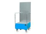Fahrbare Auffangwanne mit Lochplattenwand, aus Stahl, Kapazität 1 x 200-Liter Fass, blau