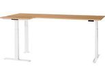 Schäfer Shop Genius Winkelschreibtisch Modena Flex, elektrisch höhenverstellbar, 90° Winkel beidseitig, B 2000 x T 1600 mm, Buche/weiß