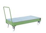 Stahl-Auffangwanne mit Rollen + Griff, 1800 x 800 mm, grün RAL 6011