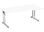 Schreibtisch mit Ansatz PALENQUE, C-Fuß, Freiform, Ansatz rechts, B 1800 x T 800/1000 x H 720 mm, weiß