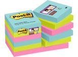 POST-IT Haftnotizen Super Sticky Notes Cosmic 622-12SS-COS, 48 x 48 mm, wiederablösbar, cellophanfrei verpackt, farbig, 12 x 90 Blatt