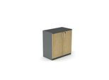 Flügeltürenschrank BEXXSTAR, 2 Ordnerhöhen, Holztüren, H 825 mm,, dunkelgrau/Eiche