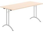 Schäfer Shop Select Klapptisch, Rechteck, Doppel-T-Fußgestell, Spezial-Klappbeschlag & Bodenausgleich, B 1600 x T 700 x H 720 mm, Ahorn-Dekor/alusilber