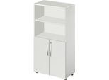 Schäfer Shop Select Kombischrank LOGIN, oben 2 Regale, unten 2 Ordnerhöhen mit Türen, B 800 x T 420 x H 1514 mm, lichtgrau/lichtgrau