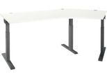 Schäfer Shop Select Winkelschreibtisch ERGO-T 2.0, 135° Winkel, Ansatz rechts, T-Fuß, B 2165 x T 800 x H 675-895 mm, weiß/anthrazit