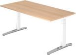 Schreibtisch TOPAS LINE, manuell höheneinstellbar, B 1600 mm, Eiche/weiß/alu poliert