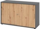 Schiebetürschrank Breno, abschließbar, Spanplatte, melaminharzbeschichtet, B 1200 x T 400 x H 748 mm, 2 Ordnerhöhen, Graphit/Asteiche