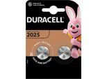 Knopfzellen Duracell CR2025, Lithium, 3 V, 170 mAh, Ø 20 x H 2,5 mm, 2 Stück