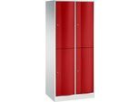 C+P Garderobenspind Resisto, 2 Abteile, 4 Fächer, B 772 x T 540 x H 1950 mm, Lichtgrau/Rubinrot