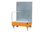 Fahrbare Auffangwanne, aus Stahl, 215 l Auffangvolumen für 2 x 200-Liter Fässer, orange lackiert