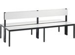 Sitzbank Basic Plus, 2-seitig, Rückenlehne, ohne Schuhrost, 4-Fußgestell schwarzgrau RAL 7021, B 1960 mm, Dekor weiß