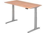 Schreibtisch TOPAS LINE, elektrisch höhenverstellbar, C-Fuß, B 1600 x T 800 x H 650-1300 mm, Nussbaum/alusilber + Memoryschalter, Kabelkanal