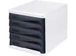 Schubladenbox helit, 5 Schübe, DIN A4, B 265 x H 250 x T 340 mm, Polypropylen, Gehäuse weiß/Schublade schwarz