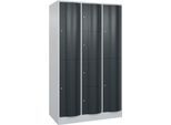 C+P Kombi-Schließfachschrank Resisto, 3 Abteile, 8 Fächer, B 1148 x T 640 x H 1950 mm, Lichtgrau/Anthrazitgrau