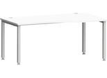 Schreibtisch MODENA FLEX, Freiform, Ansatz rechts, 4-Fuß Quadratrohr, B 1800 x T 1000/800 x H 720-820 mm, weiß/weißaluminium
