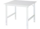 Rau ESD-Arbeitstisch Tom, manuell höhenverstellbar, 28 mm Spanplatte mit Melaminbelag, bis 500 kg, B 1000 x T 1000 x H 760-1080 mm, lichtgrau
