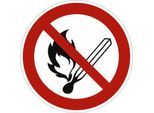 moedel Verbotsschild "Keine offene Flamme", nach ISO 7010, Folie selbstklebend, Ø 100 mm