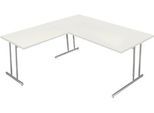 Schreibtisch Toledo, mit Anbautisch, höhenverstellbar, C-Fuß, B 1600 x T 800 mm, weiß