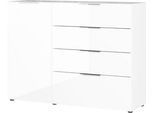 Sideboard, mit 4 Schubladen und 1 Tür, Glasfront- und auflage, B 1340 x T 420 x H 1020 mm, weiß