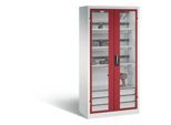 C+P Akkuladeschrank Comfort mit Sichtfenster aus Acrylglas, H 1950 x B 930 x T 500 mm, Lichtgrau/Rubinrot