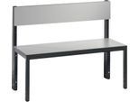 Sitzbank Basic Plus, 1-seitig, Rückenlehne, ohne Schuhrost, 4-Fußgestell schwarzgrau RAL 7021, B 1000 mm, Dekor silbergrau