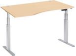 Schäfer Shop Select Schreibtisch ERGO-T, elektrisch höhenverstellbar, Freiform, Ansatz links, T-Fuß, B 1800 x H 640-1300 mm, Ahorn-Dekor/weißalu