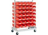 Sichtrollwagen f. Sichtlagerkästen, zweiseitig, B 1130 x T 710 x H 1705 mm, 70 x 7,5 l rot
