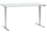 Schäfer Shop Select Schreibtisch, elektrisch höhenverstellbar, Rechteck, T-Fuß, B 1600 x T 800 x H 705-1205 mm, lichtgrau/weißaluminium
