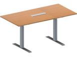 Schäfer Shop Genius Konferenztisch MODENA FLEX, 6-fach Anschluss, Rechteck, T-Fuß Rechteckrohr, B 1600 x T 800 x H 650-850 mm, Buche/weißalu