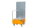 Fahrbare Auffangwanne mit Lochplattenwand, aus Stahl, Kapazität 1 x 200-Liter Fass, orange