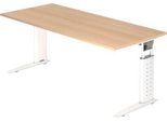 Schreibtisch TARVIS, C-Fuß, Quadrat, B 1800 mm, Gestell weiß, höhenverstellbar, Eiche-Dekor