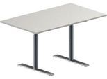 Schäfer Shop Genius Konferenztisch MODENA FLEX, Rechteck, T-Fuß Rundrohr, B 1400 x T 800 x H 650-850 mm, lichtgrau/weißaluminium RAL 9006
