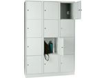 Wertfachschrank 400 mm, 3 Abteile, 12 Fächer, Sicherheitszylinderschloss, Sockel, lichtgrau