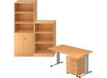 Komplettangebot Schreibtisch/Container/Regalschrank/Regal ULM, Buche-Dekor