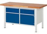 Werkbank Modell 8466, 2 Schubladen, 2 Türen, höhenverstellbar, B 1500 x T 700 x H 840-1040 mm