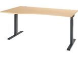 Schreibtisch ERGO-T 2.0, Freiform, Ansatz links, T-Fuß, B 1800 x T 1000/800 x H 675-895 mm, Ahorn/anthrazit